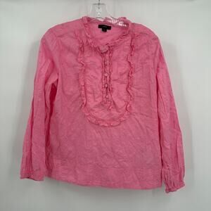 J Crew Womens Pullover Top Size M Pink Eyelet Ruffle Preppy Cottagecore Feminine